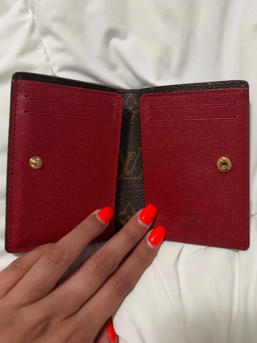 Louis Vuitton Monogram Card Case — Brown with Red Snap